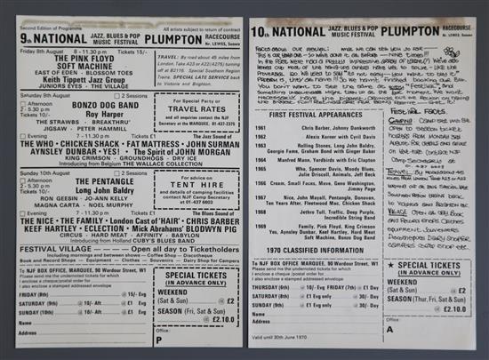 Two original promo flyers for the 9th and 10th Jazz Blues & Pop Festival held at Plumpton Racecourse in 1969 and 1970
